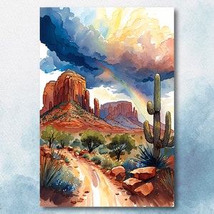 Watercolor Sedona Print Arizona Southwest Rainbow Wall Art Landscape Art Gift Desert Home Western Decor