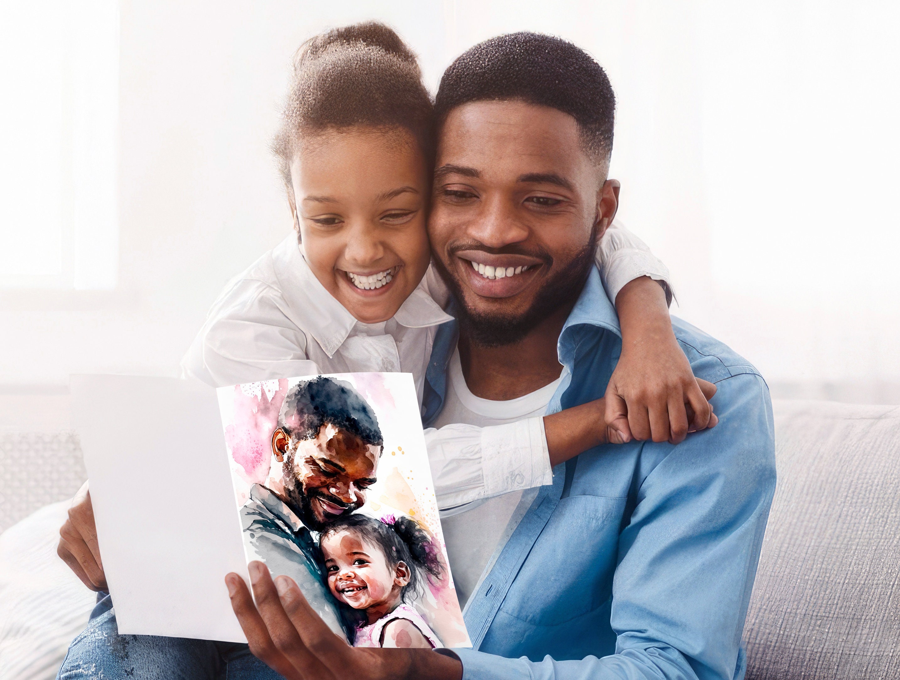 African American Fathers Day Card Watercolor Dad Gift for Him Etsy
