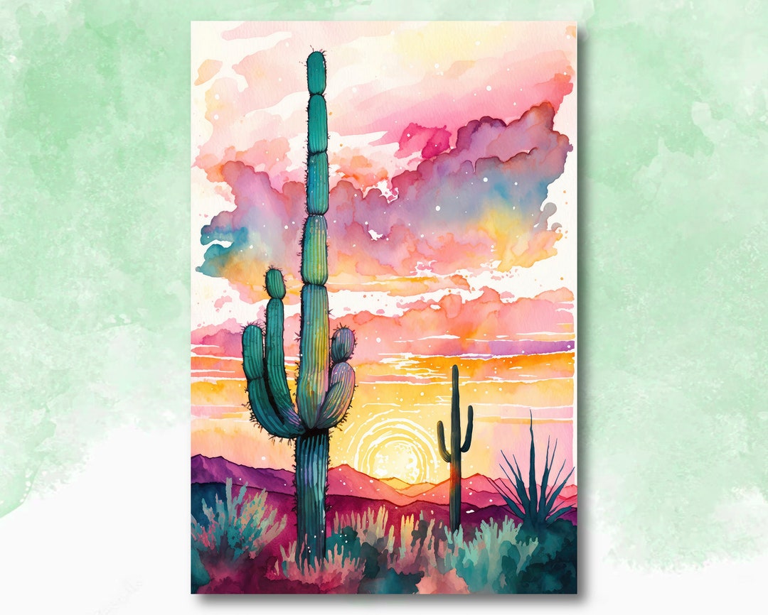 Sonoran Desert Cactus Sunset Wall Art Print Southwest Nature Inspired ...