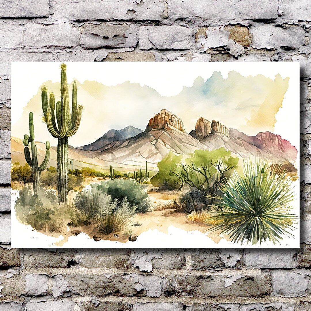 Desert Landscape Print Colorful Watercolor Wall Art Southwest Gift ...