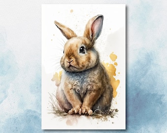 Baby Bunny Rabbit Watercolor Print Easter Pet Wall Art Cute Spring Gift Animal Home Decor