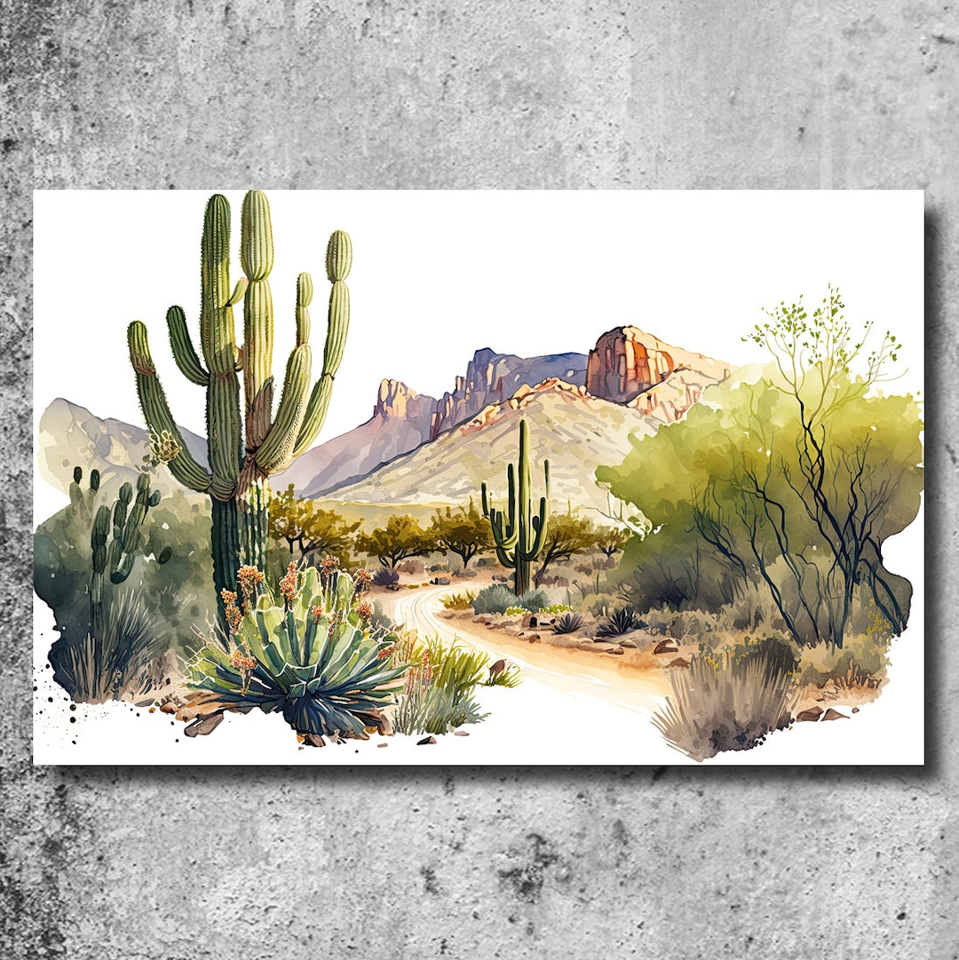 Desert Landscape Print Colorful Watercolor Wall Art Southwest Gift ...