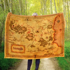 Chronicles of Narnia Map Fleece Minky Blanket, Lion Witch Wardrobe Pillow Fantasy Gift, Literature Home Decor
