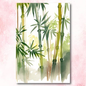 Minimalist Japanese Bamboo Wall Art Asian Print Nature Inspired Zen Botanical Watercolor Painting Gift Floral Decor