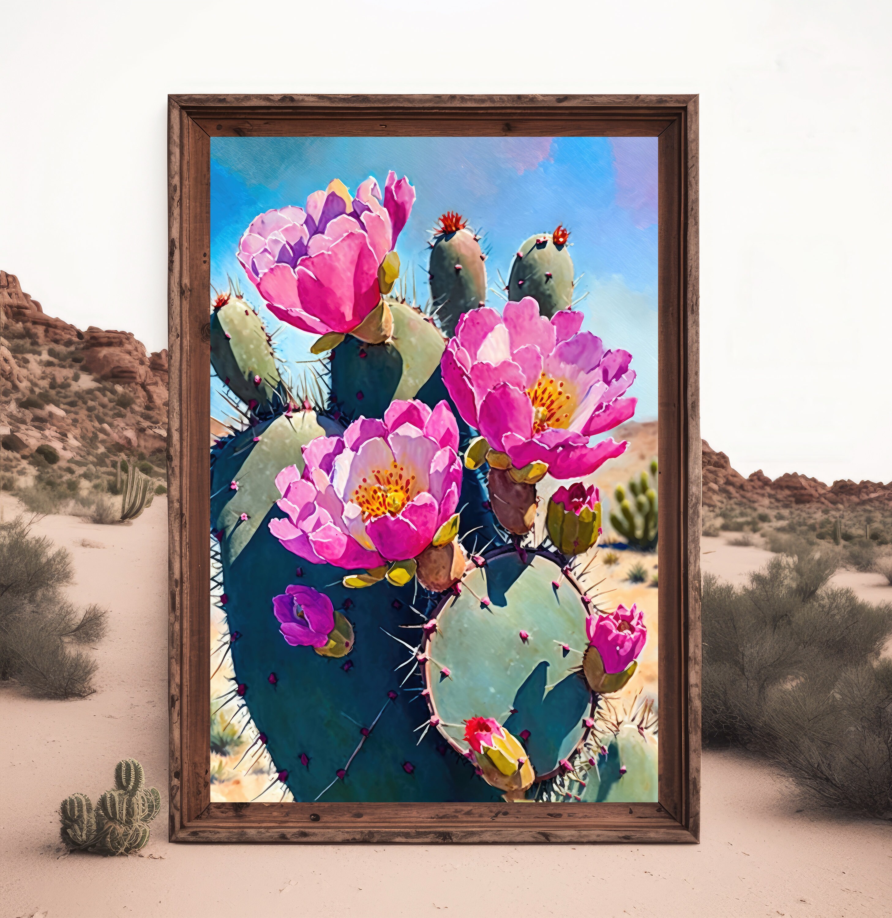 Flower Prickly Pear Cactus Print Watercolor Painting Botanical Desert ...