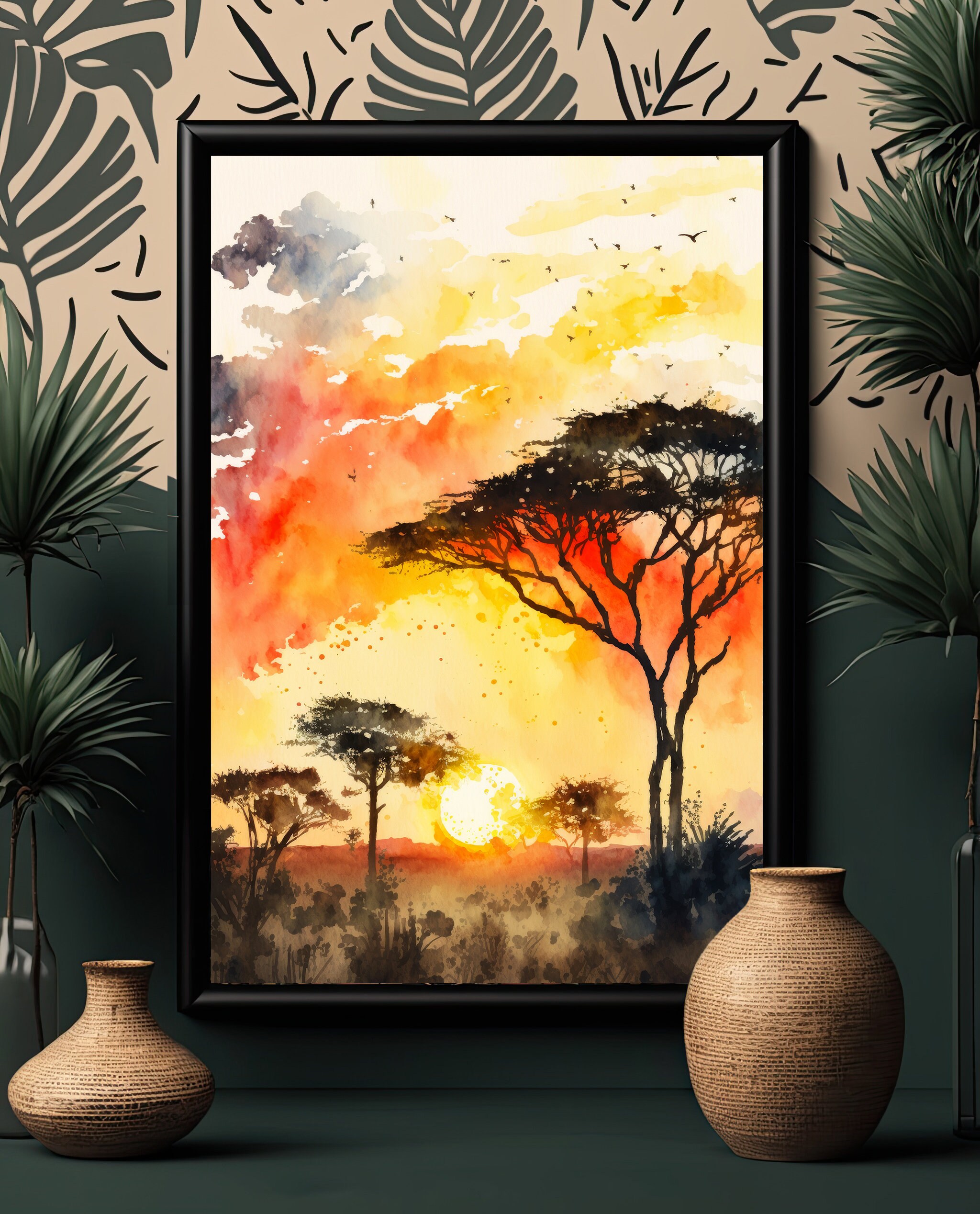 African Serengeti Sunset Wall Art Safari Print Africa Savanna ...