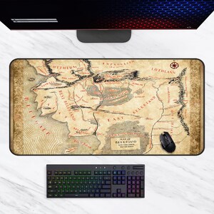 Beleriand Silmarillion Map Desk Mat Mouse Pad, Tolkien Fantasy Gifts Home Office Decor
