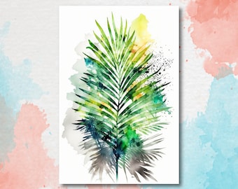 Palm Leaf Watercolor Print Botanical Nature Wall Art Palm Frond Plant Art Gift Tropical Jungle Home Decor