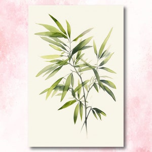 Minimalist Japanese Bamboo Wall Art Asian Print Nature Inspired Zen Botanical Watercolor Painting Gift Floral Decor