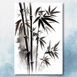 Minimalist Japanese Bamboo Wall Art Asian Print Nature Inspired Zen Botanical Watercolor Painting Gift Floral Decor