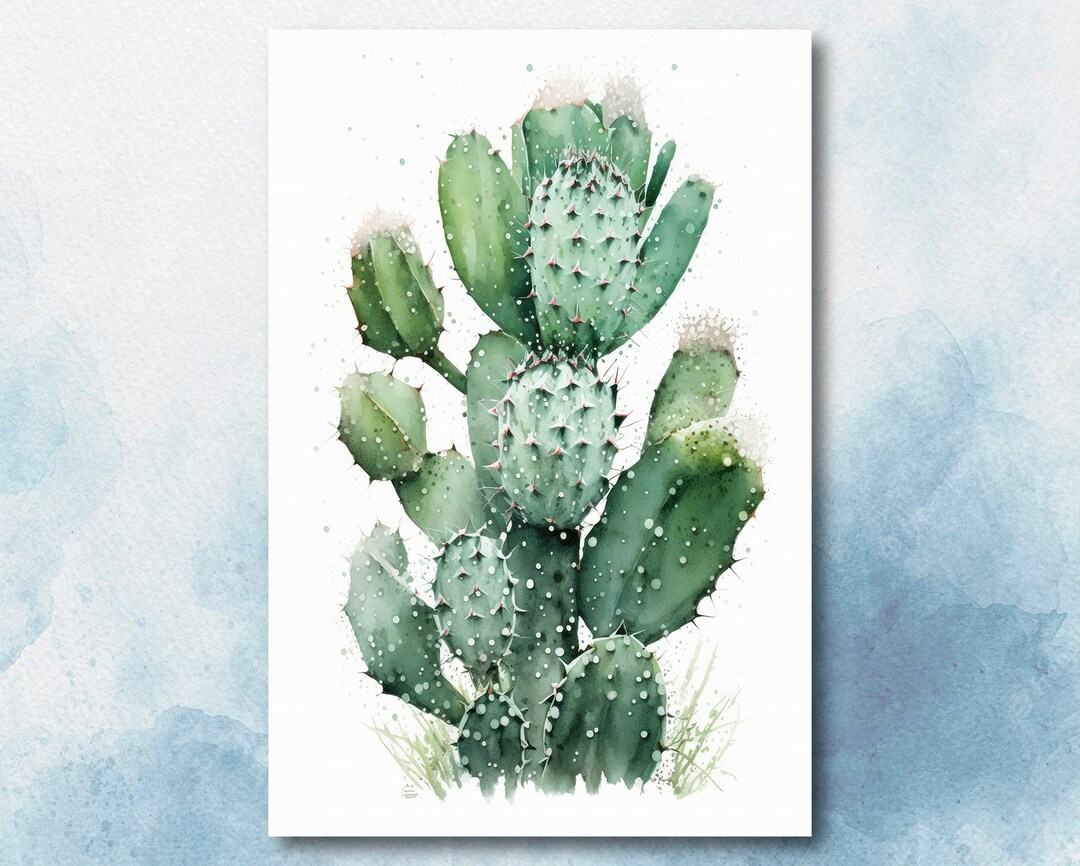 Prickly Pear Cactus Print Watercolor Painting Botanical Desert Wall Art ...