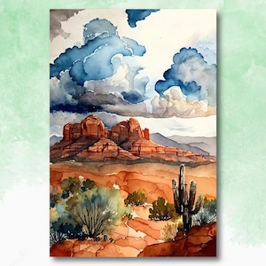 Watercolor Sedona Print Arizona Southwest Rainbow Wall Art Landscape Art Gift Desert Home Western Decor