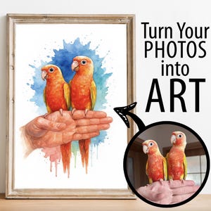 Custom Bird Pet Watercolor Portrait from Photo, Parrot Memorial Art, Personalized Animal Print, Unique Pet Lover Gift, Home Decor Keepsake