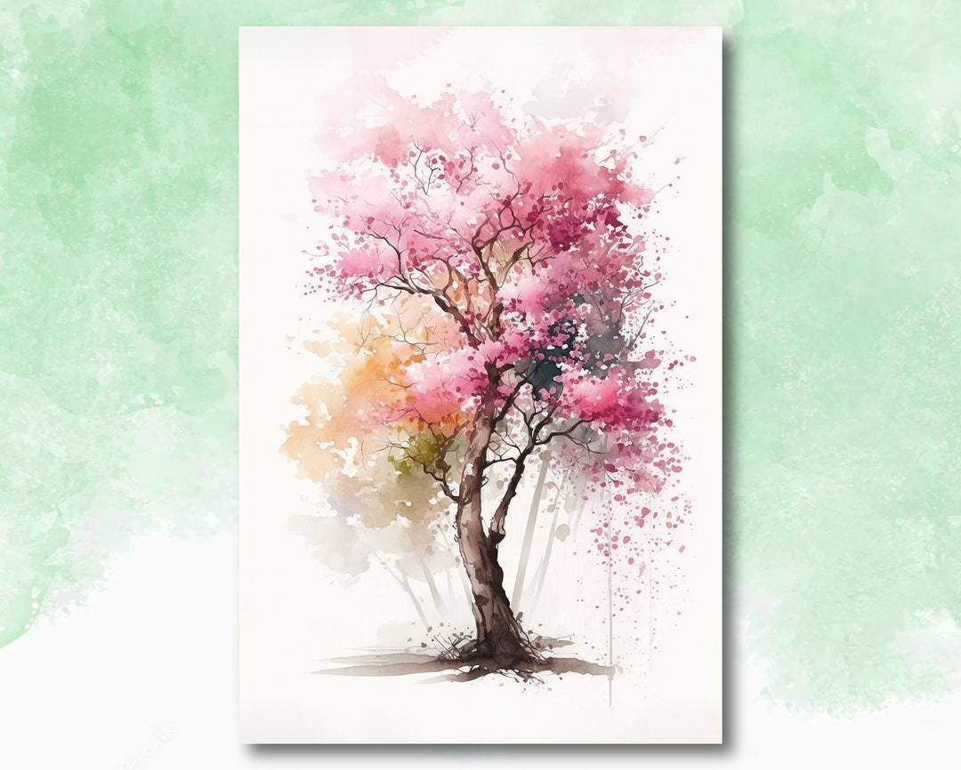 Japanese Pink Sakura Cherry Blossom Bonsai Tree Wall Art Asian Print ...