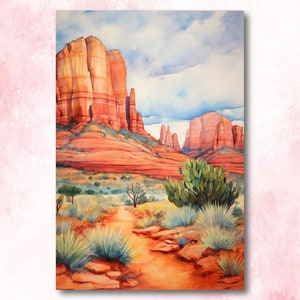 Watercolor Sedona Print Arizona Southwest Rainbow Wall Art Landscape Art Gift Desert Home Western Decor