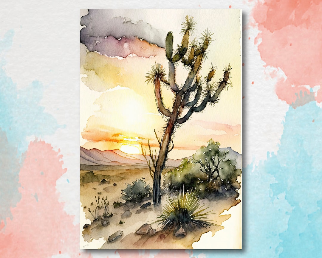 Desert Sunset Print Colorful Watercolor Wall Art Southwest Landscape ...