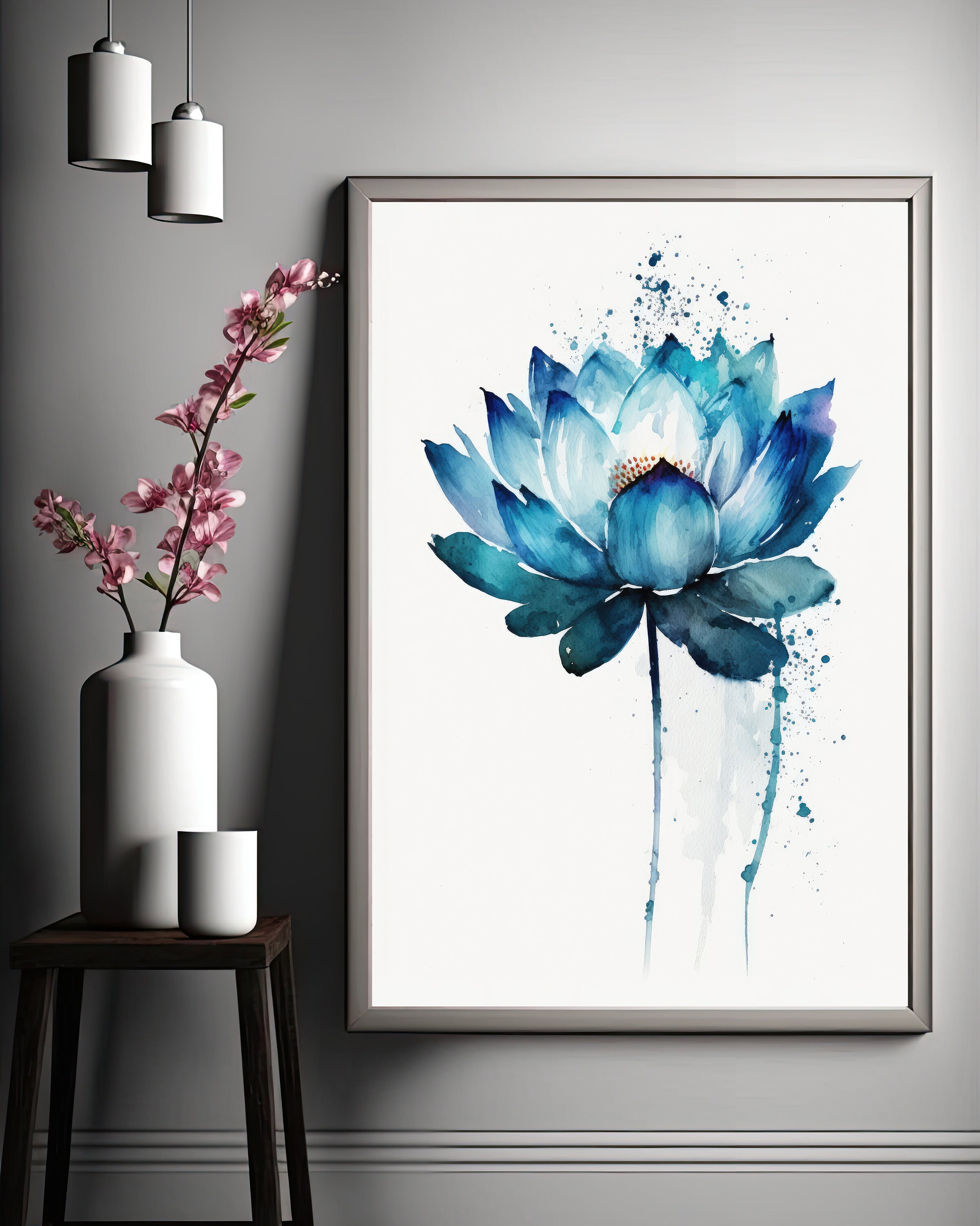 Blue Egyptian Lotus Flower Wall Art Water Lily Painting Print Nature ...