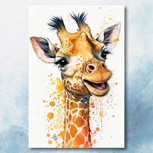 Giraffe Watercolor Print African Nature Wall Art Serengeti Wildlife Gift Animal Painting Home Decor