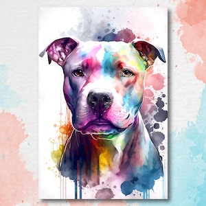 Pit Bull Watercolor Print Cute Pet Keepsake Wall Art Dog Lover Gift Adorable Staffordshire Terrier Home Decor for Puppy Dog Lovers!