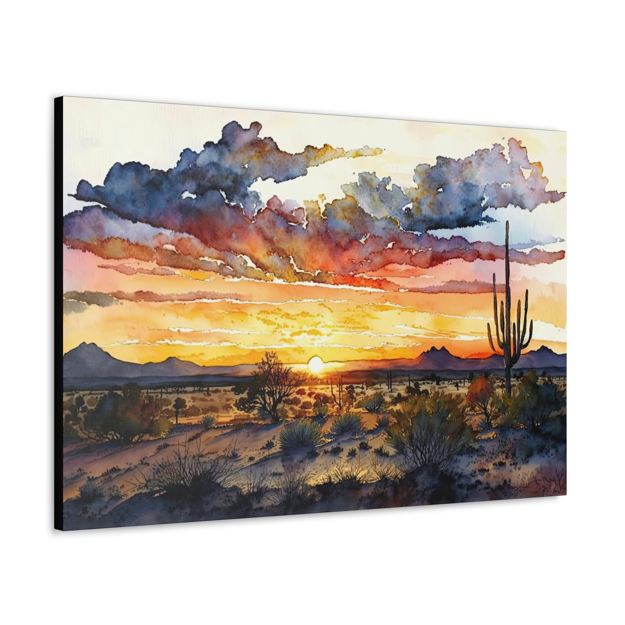 Desert Sunset Print Colorful Watercolor Wall Art Southwest Landscape ...