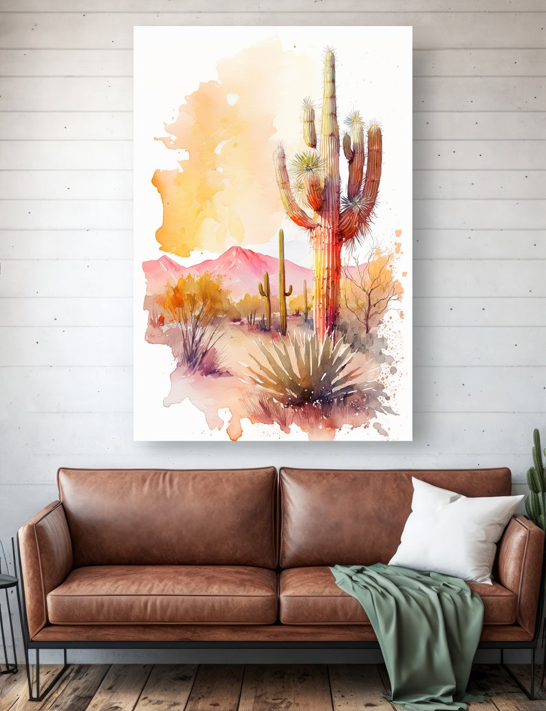Saguaro Cactus Desert Landscape Watercolor Print Colorful Wall Art ...