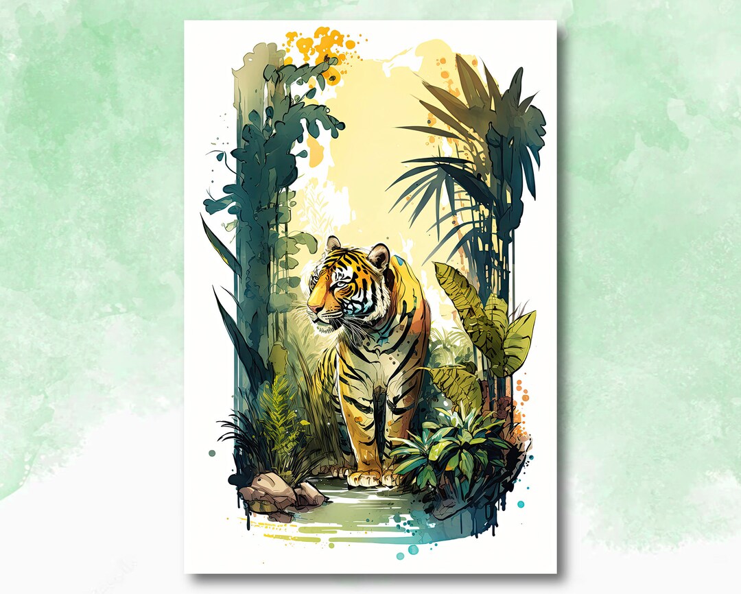 Tiger Watercolor Print Jungle Cat Nature Wall Art Wildlife Gift Animal ...