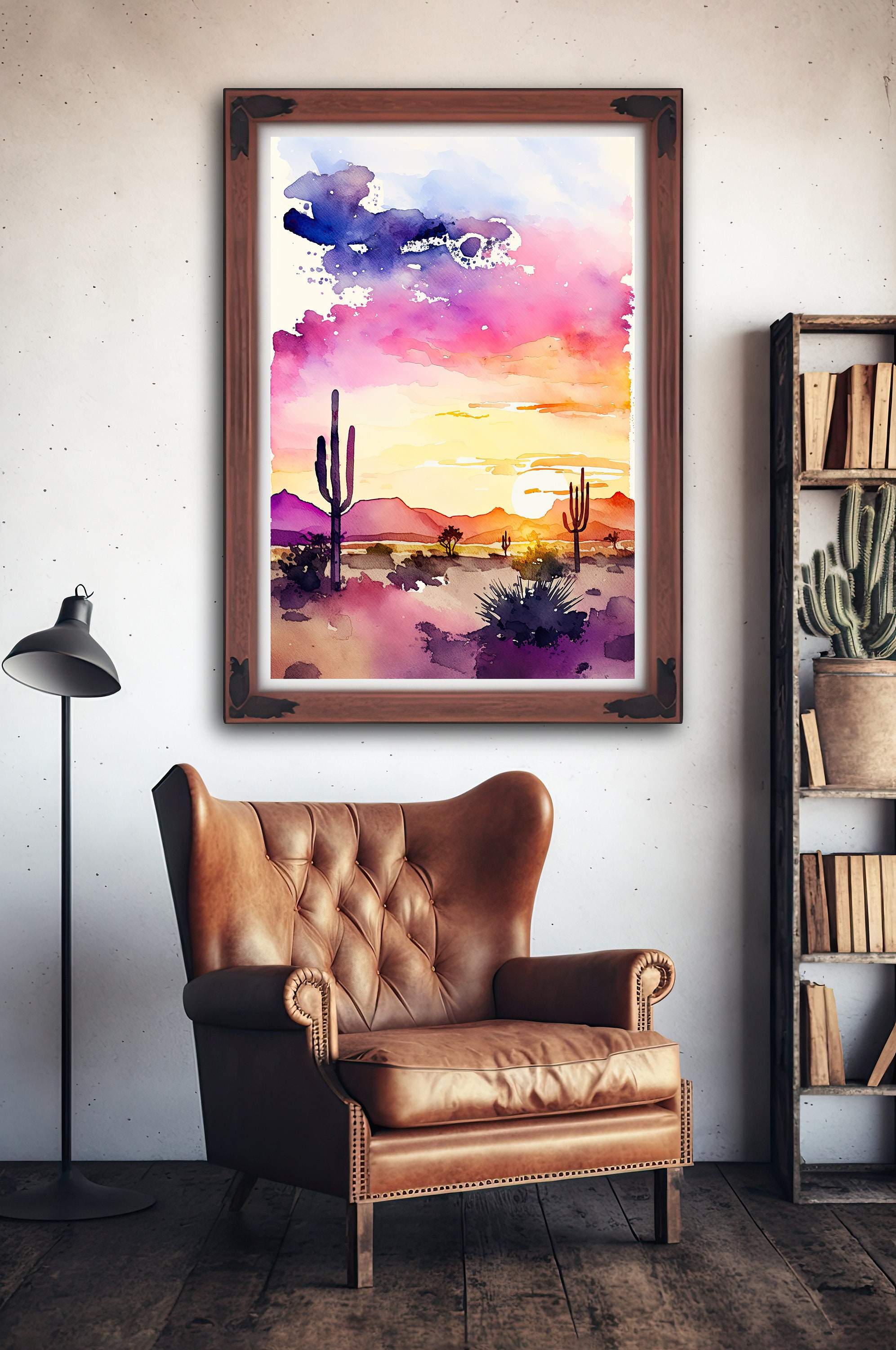 Desert Sunset Print Colorful Watercolor Wall Art Southwest Landscape ...