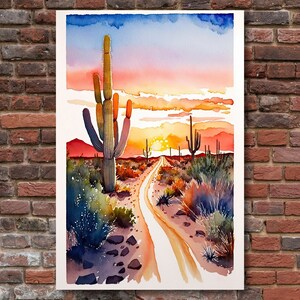 Desert Sunset Print Colorful Watercolor Wall Art Southwest Landscape Gift Saguaro Cactus Beautiful Nature Home Decor