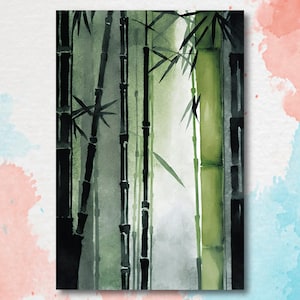 Minimalist Japanese Bamboo Wall Art Asian Print Nature Inspired Zen Botanical Watercolor Painting Gift Floral Decor