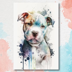 Pit Bull Watercolor Print Cute Pet Keepsake Wall Art Dog Lover Gift Adorable Staffordshire Terrier Home Decor for Puppy Dog Lovers!
