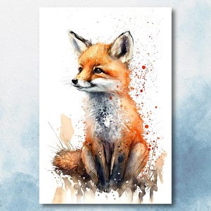 Watercolor Baby Fox Print, Forest Animal Wall Art Poster, Nature Wildlife Canvas Gift, Wild Woodland Painting, Rustic Lodge Home Decor