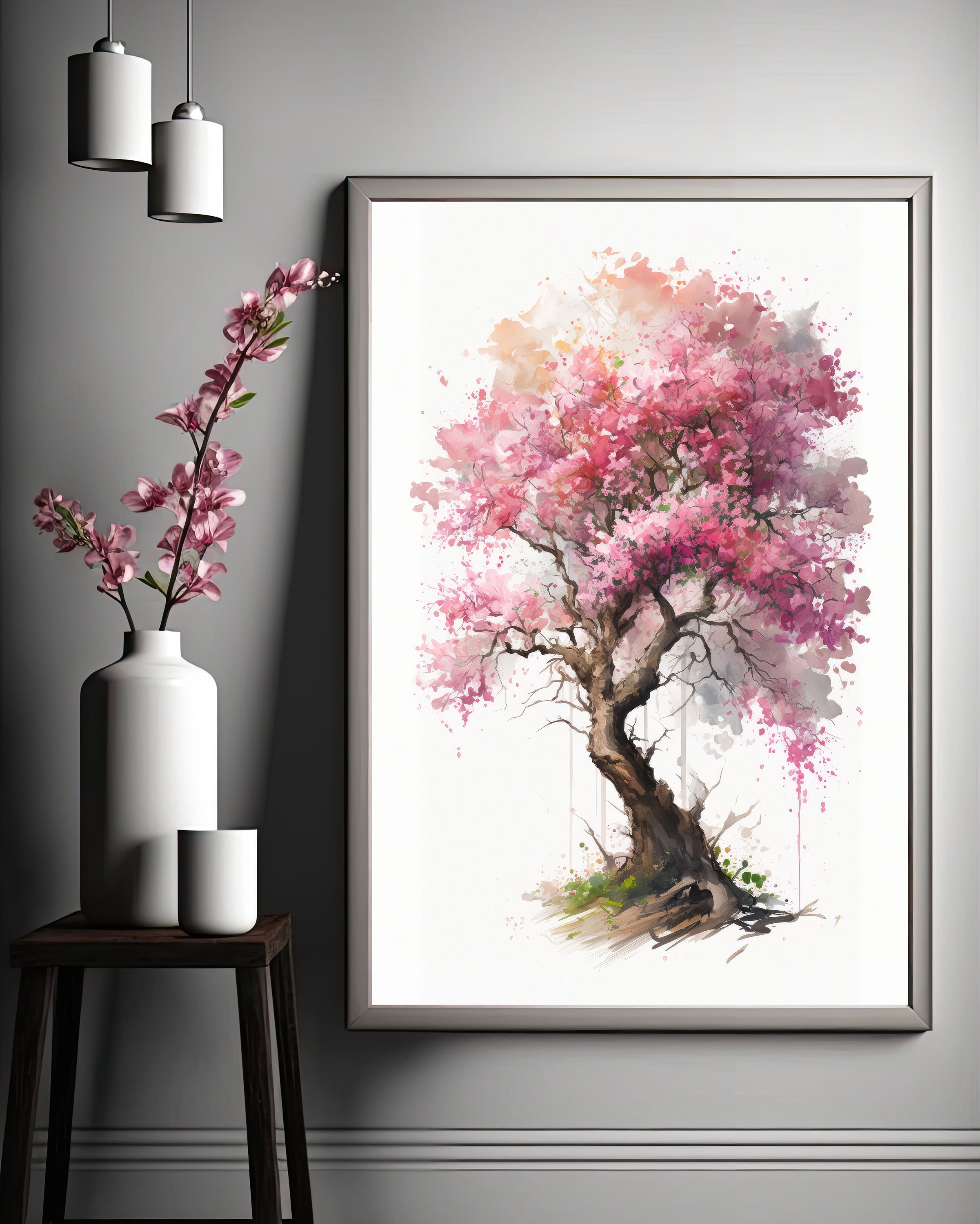 Japanese Pink Sakura Cherry Blossom Bonsai Tree Wall Art Asian Print ...