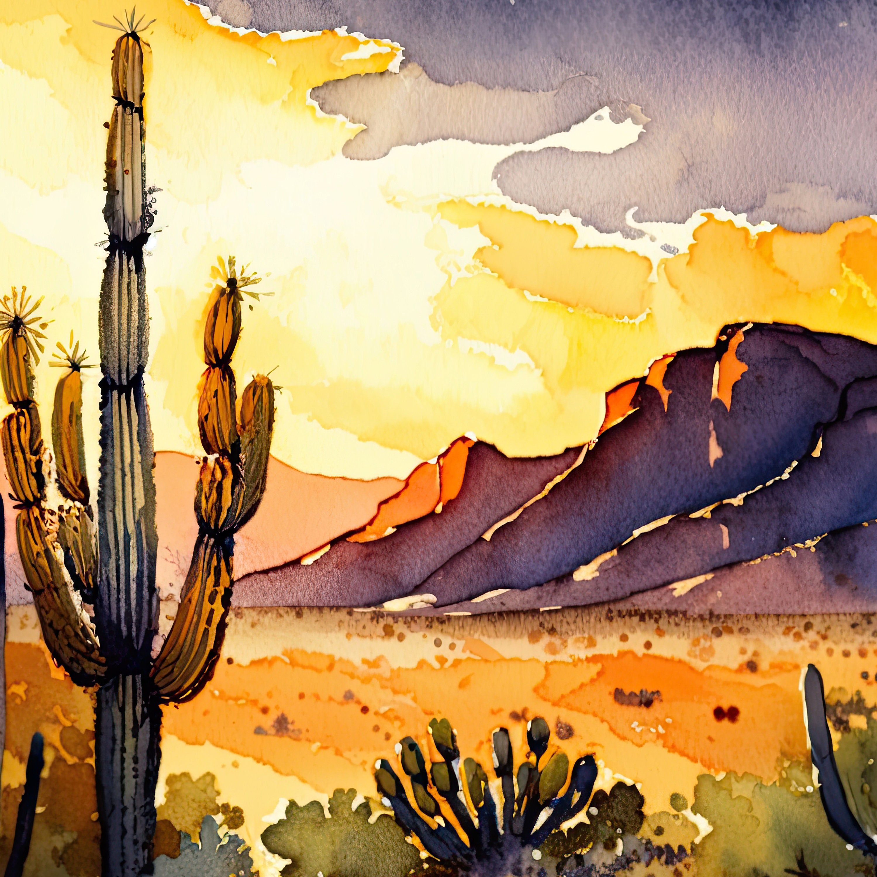 Desert Sunset Print Colorful Watercolor Wall Art Southwest Landscape ...
