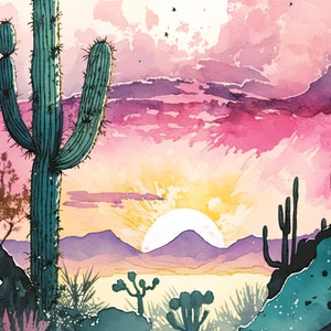 Desert Saguaro Cactus Sunset Wall Art Print Southwest Sonoran ...