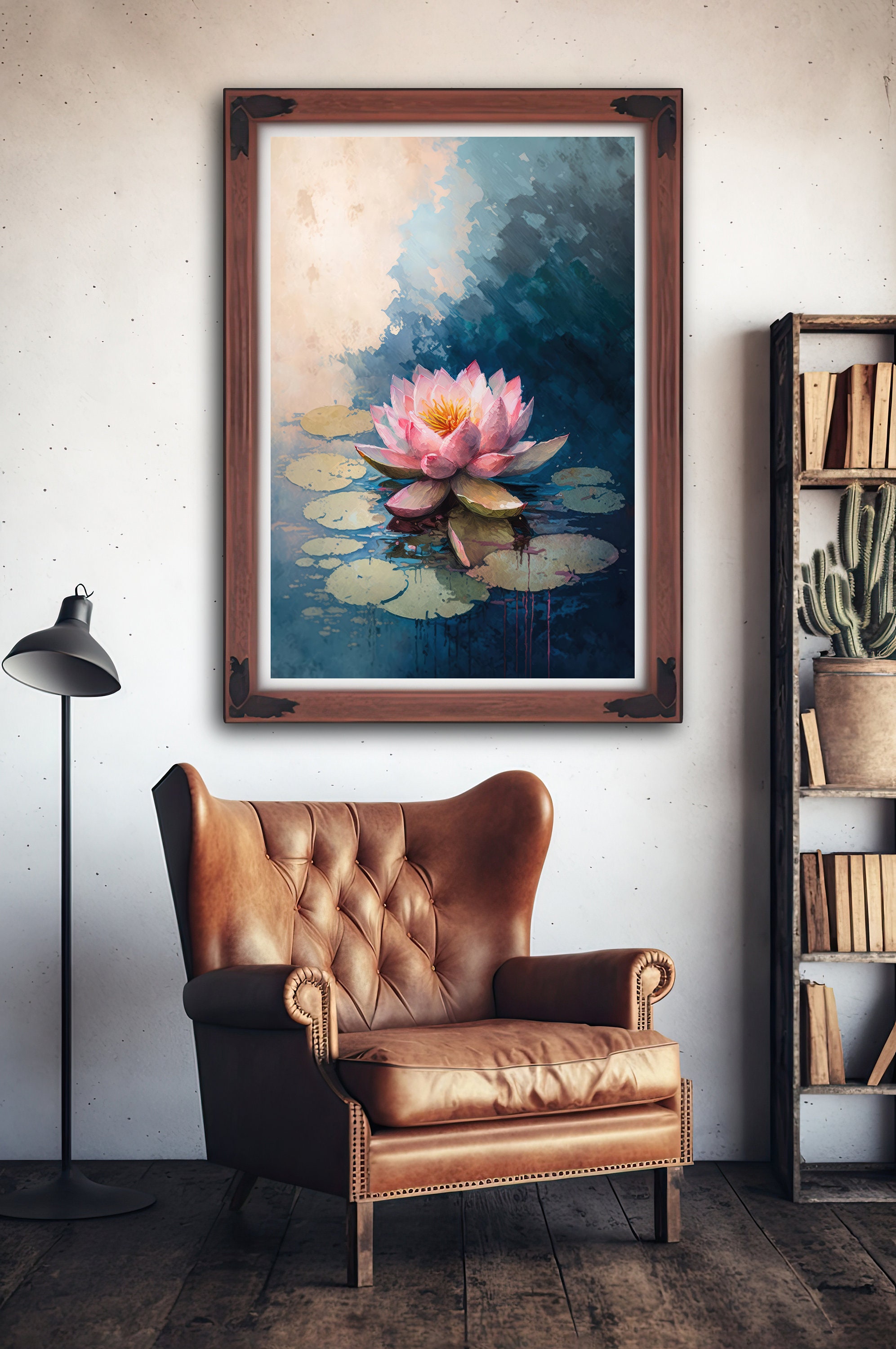 Pink Indian Lotus Flower Zen Buddhism Wall Art Water Lily Painting ...