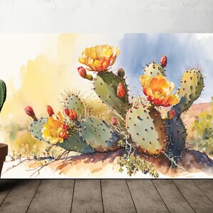 Flower Prickly Pear Cactus Print Watercolor Painting Botanical Desert ...