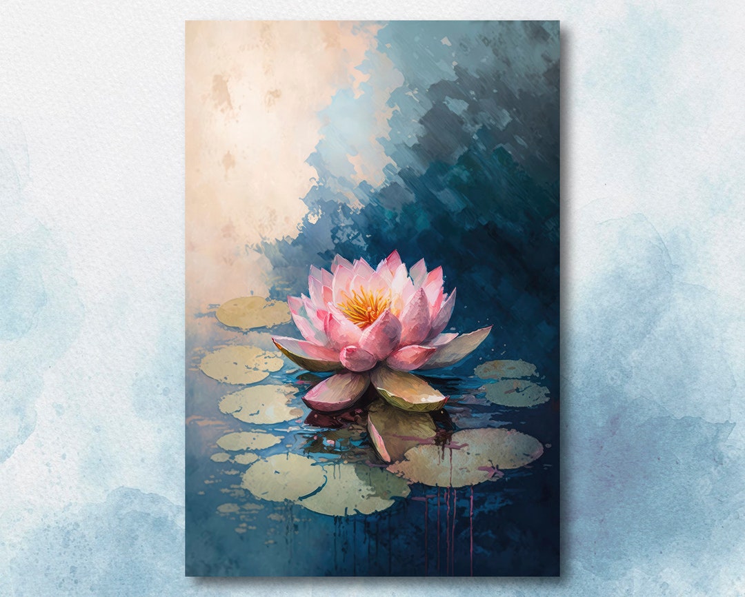 Pink Indian Lotus Flower Zen Buddhism Wall Art Water Lily Painting ...