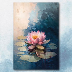 Pink Indian Lotus Flower Zen Buddhism Wall Art Water Lily Painting Print Nature Inspired Floral Watercolor Gift Relaxing Botanical Decor