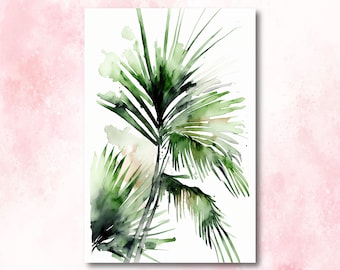 Palm Leaf Watercolor Print Botanical Nature Wall Art Palm Frond Plant Art Gift Tropical Jungle Home Decor
