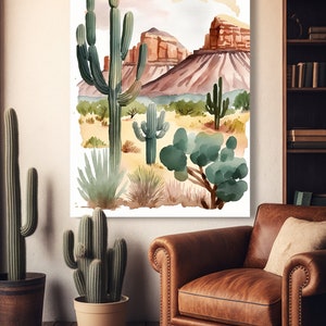 Minimalist Sonoran Desert Cactus Wall Art Southwest Nature Inspired