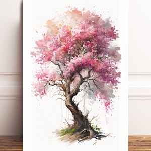 Japanese Pink Sakura Cherry Blossom Bonsai Tree Wall Art Asian Print ...