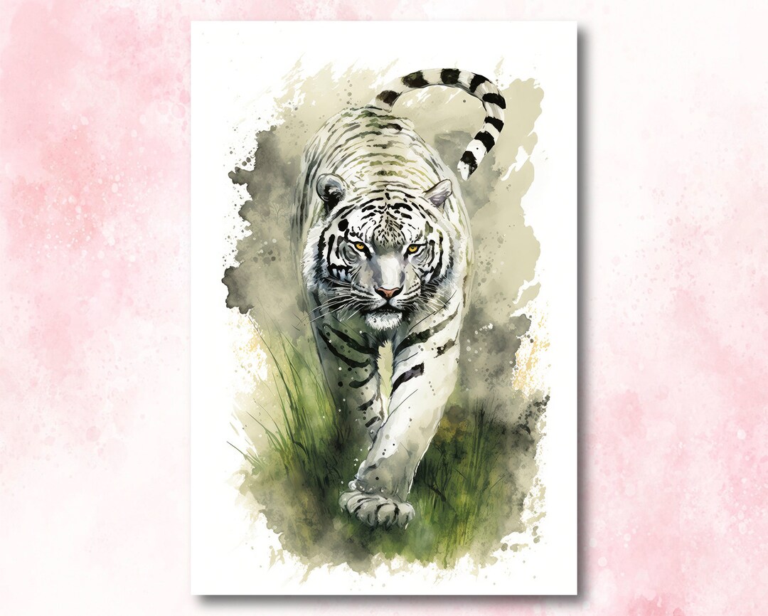 White Tiger Print Wild Cat Animal Wall Art Colorful Wildlife Safari ...
