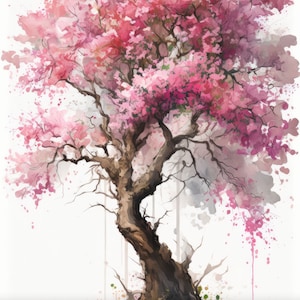 Japanese Pink Sakura Cherry Blossom Bonsai Tree Wall Art Asian Print ...