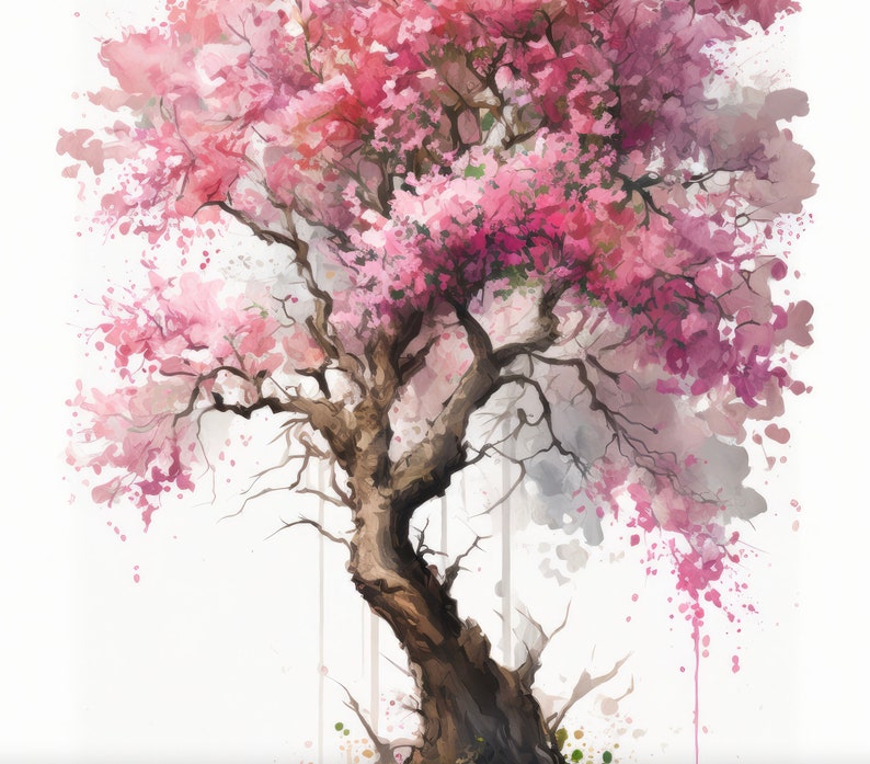 Japanese Pink Sakura Cherry Blossom Bonsai Tree Wall Art Asian Print ...