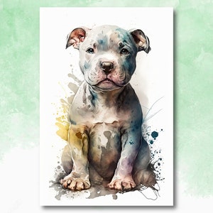 Pit Bull Watercolor Print Cute Pet Keepsake Wall Art Dog Lover Gift Adorable Staffordshire Terrier Home Decor for Puppy Dog Lovers!