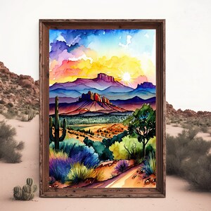 Desert Sunset Print Colorful Watercolor Wall Art Southwest - Etsy