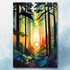 Redwood Forest Sunset California Print, Sequoia National Park Wall Art, Landscape Painting, Rustic Canvas Art, Woodland Home Decor