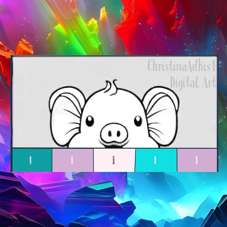 Color Palette Piggy Picture With Digital Coloring Hex Codes Etsy