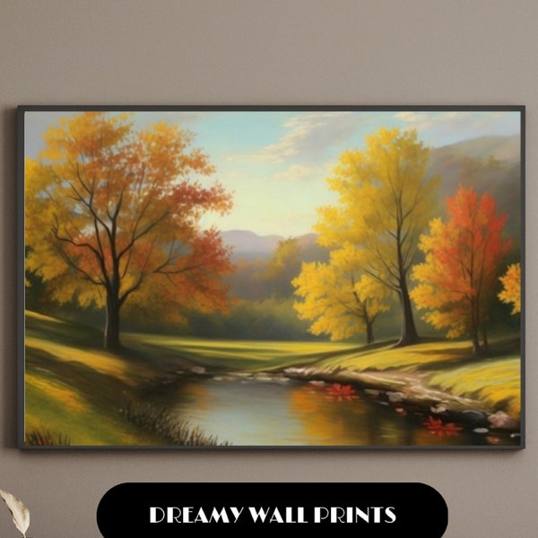 Serene Landscape, Oil Painting, Nature Painting, Tree Painting, Wall Art Deco, Digital Wall Art, Printable Wall Art, Landscape Painting