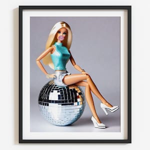 Bubblegum Barbie Disco Ball Print - Dorm Room Decor - Retro Wall Art - Retro Art Poster - Digital Print - Home Decor - Instant Download